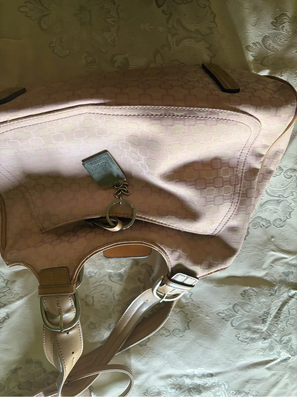 Nine West Pink Patterned Hobo with Tan Straps